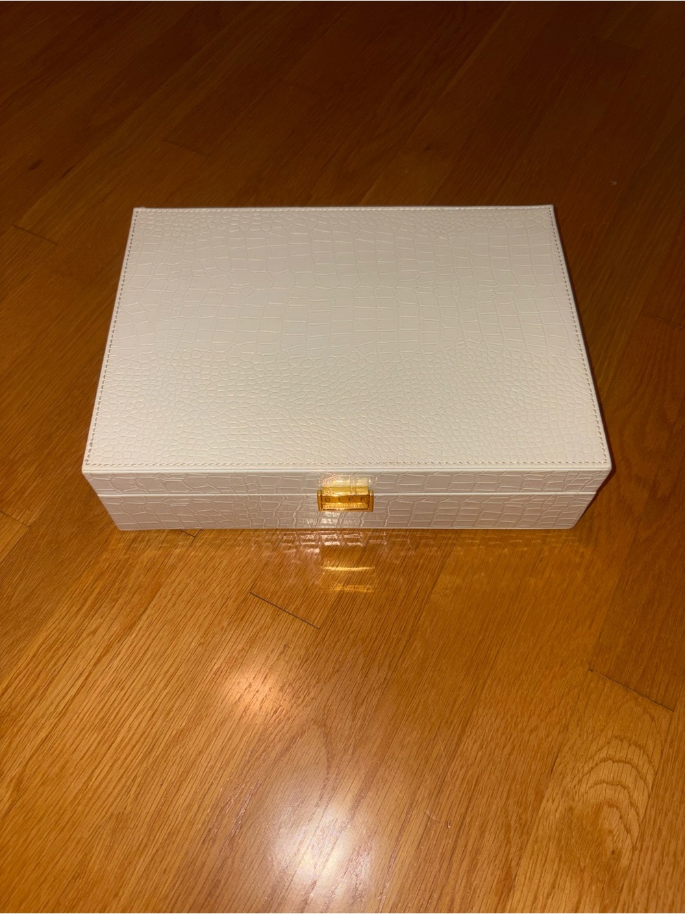 Diff Eyewear White Faux Croc Jewelry Storage Box with Gold Accent